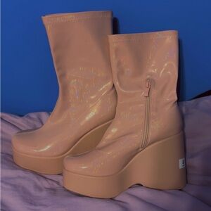 Holographic Platform Mid-Calf Boots in Magical Pale Pink ✨💖